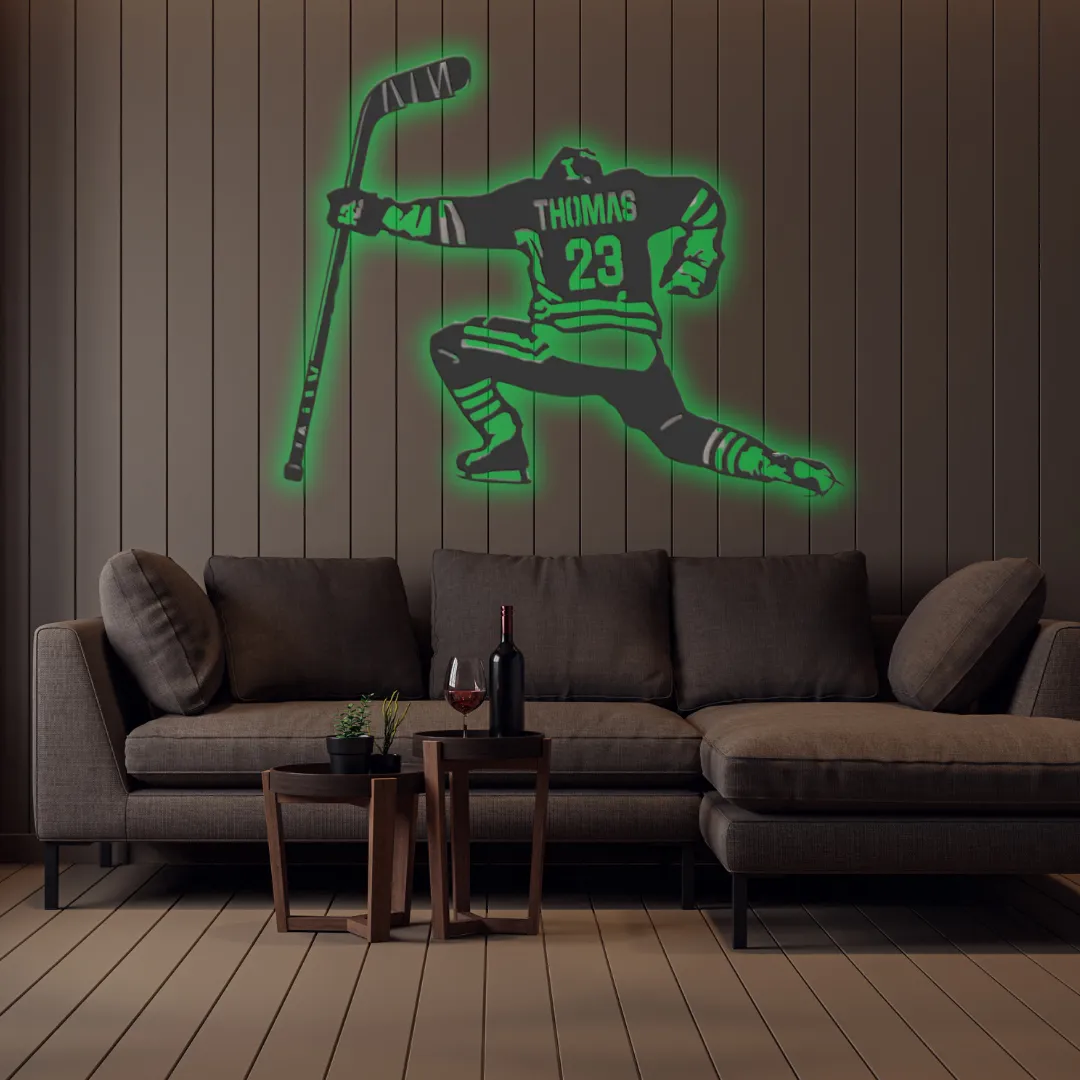 Personalized hockey wall hanging featuring custom name and number