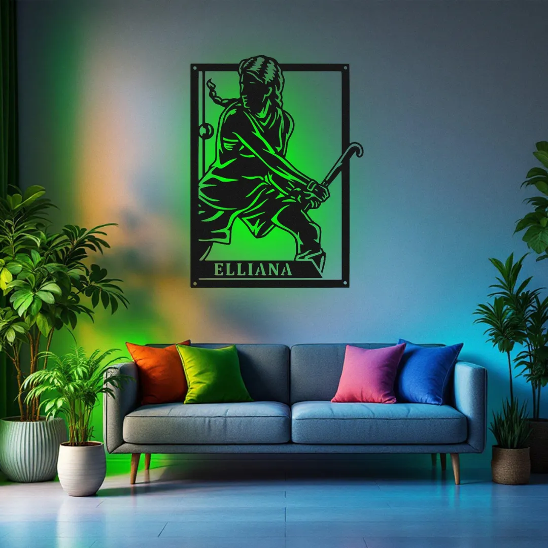 Green Field Hockey Silhouette Laser cut field hockey silhouette wall art framed design