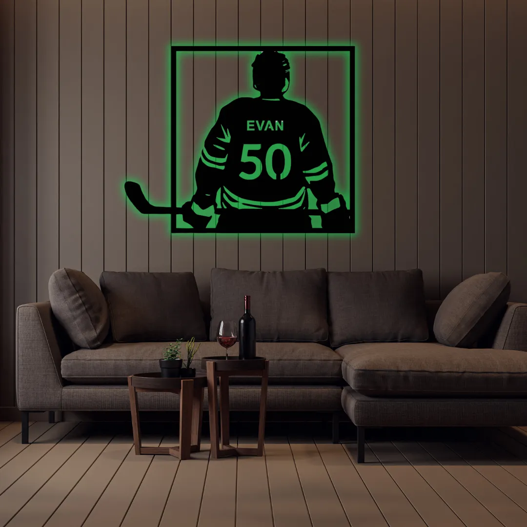 Custom hockey silhouette wall décor with name and number