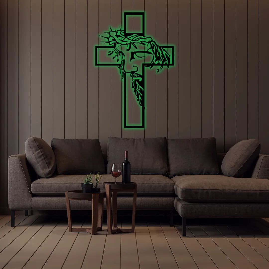 Green Jesus Cross Silhouette Religious black metal cross wall décor