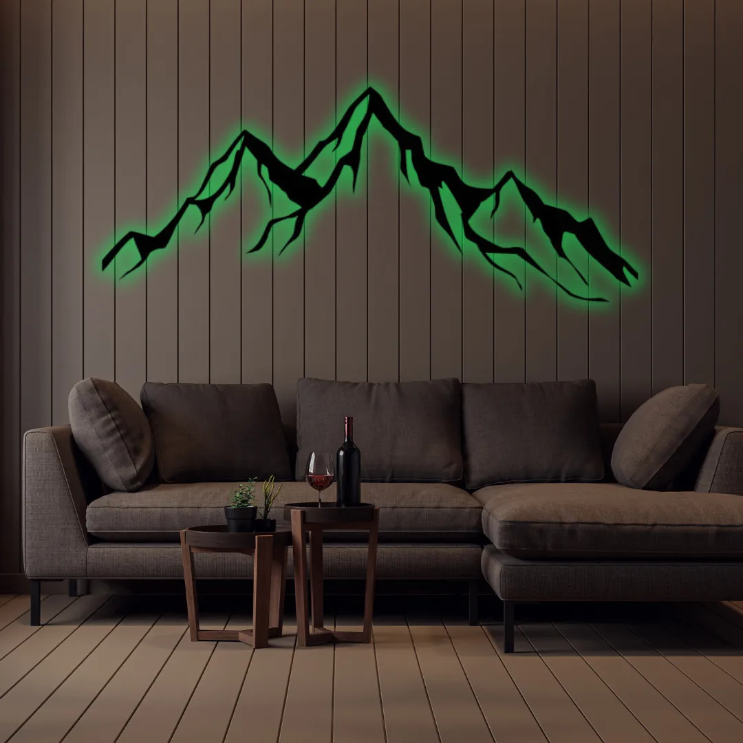 Green Mountain Silhouette Green adventure style mountain wall art metal