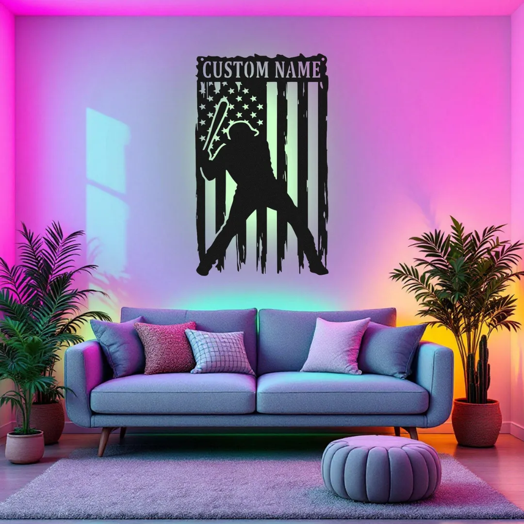 American flag baseball wall décor personalized with name