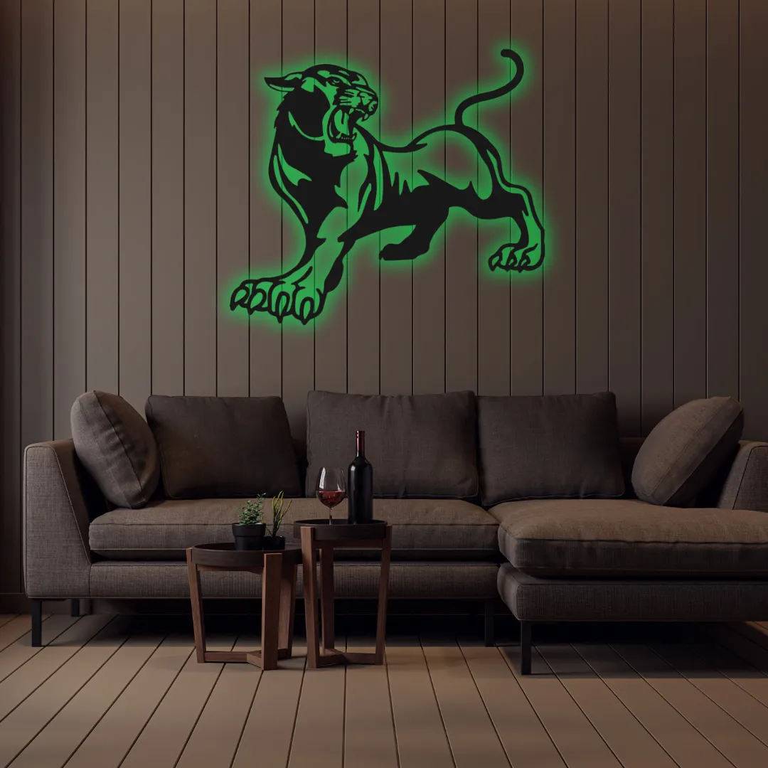 Savage panther metal artwork for living room décor.