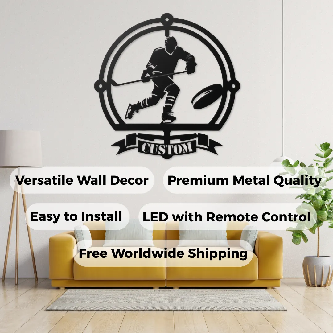 Laser cut hockey wall art with LED and non-LED options