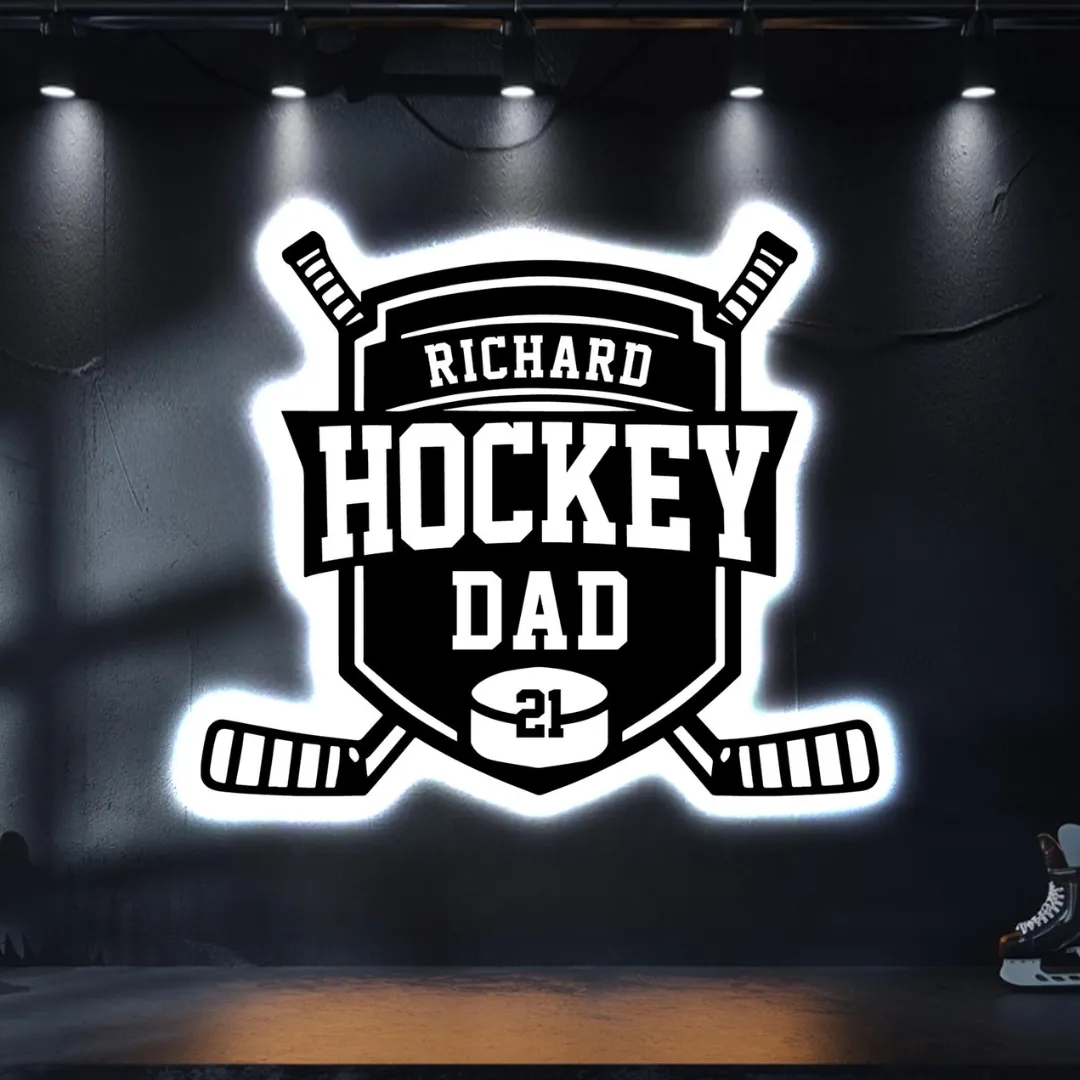 Laser cut Hockey Dad metal wall hanging LED and non-LED
