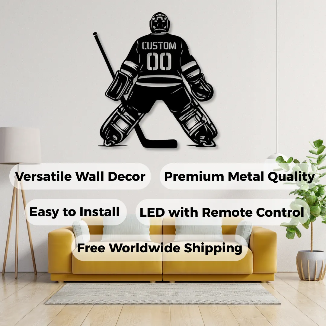 Personalized hockey goalie wall décor LED and non-LED