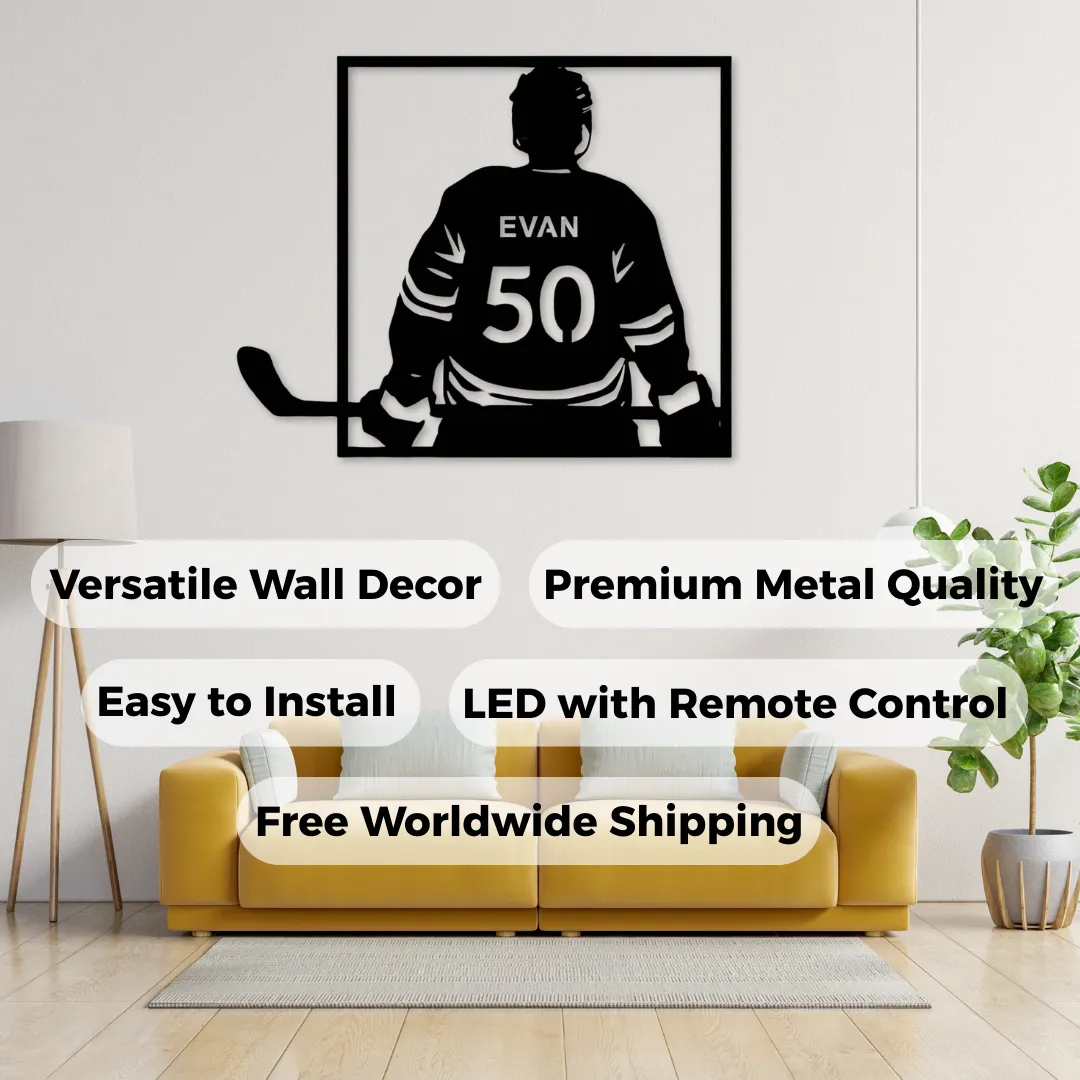 Personalized hockey wall art silhouette with LED and non-LED