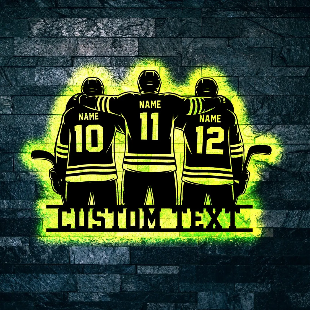 Hockey Trio Silhouettes Laser cut hockey teammates wall art LED and non-LED