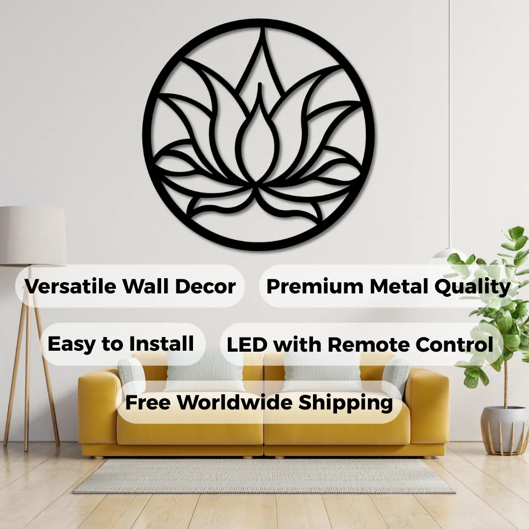 Lotus Mandala Silhouettes Modern lotus flower wall décor in circular frame.