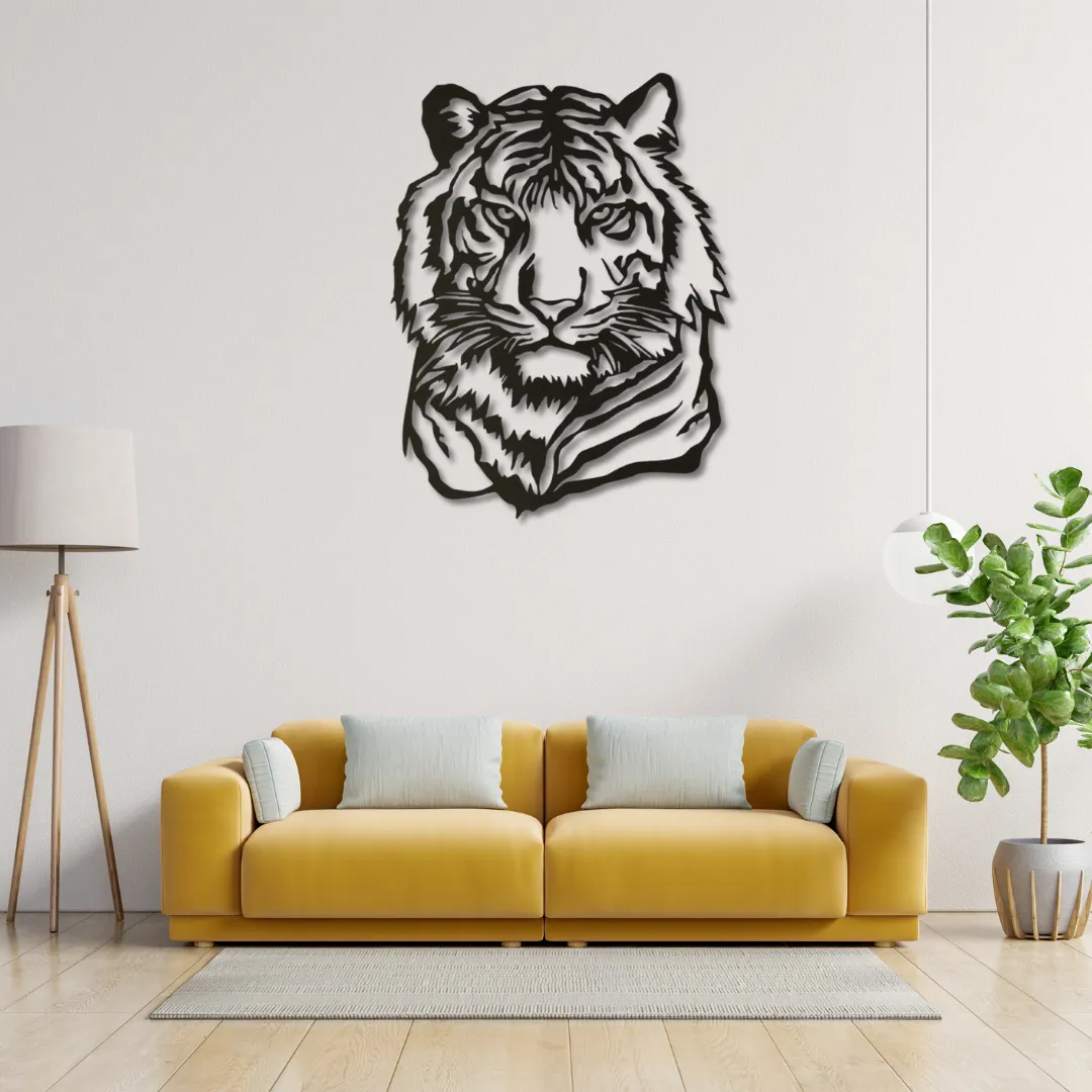 Majestic Tiger Silhouette Custom tiger head metal wall art for home decor.
