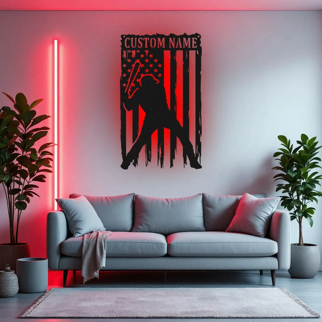LED and non-LED baseball metal wall art