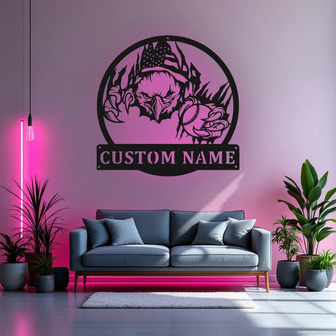 Personalized baseball wall décor with eagle design