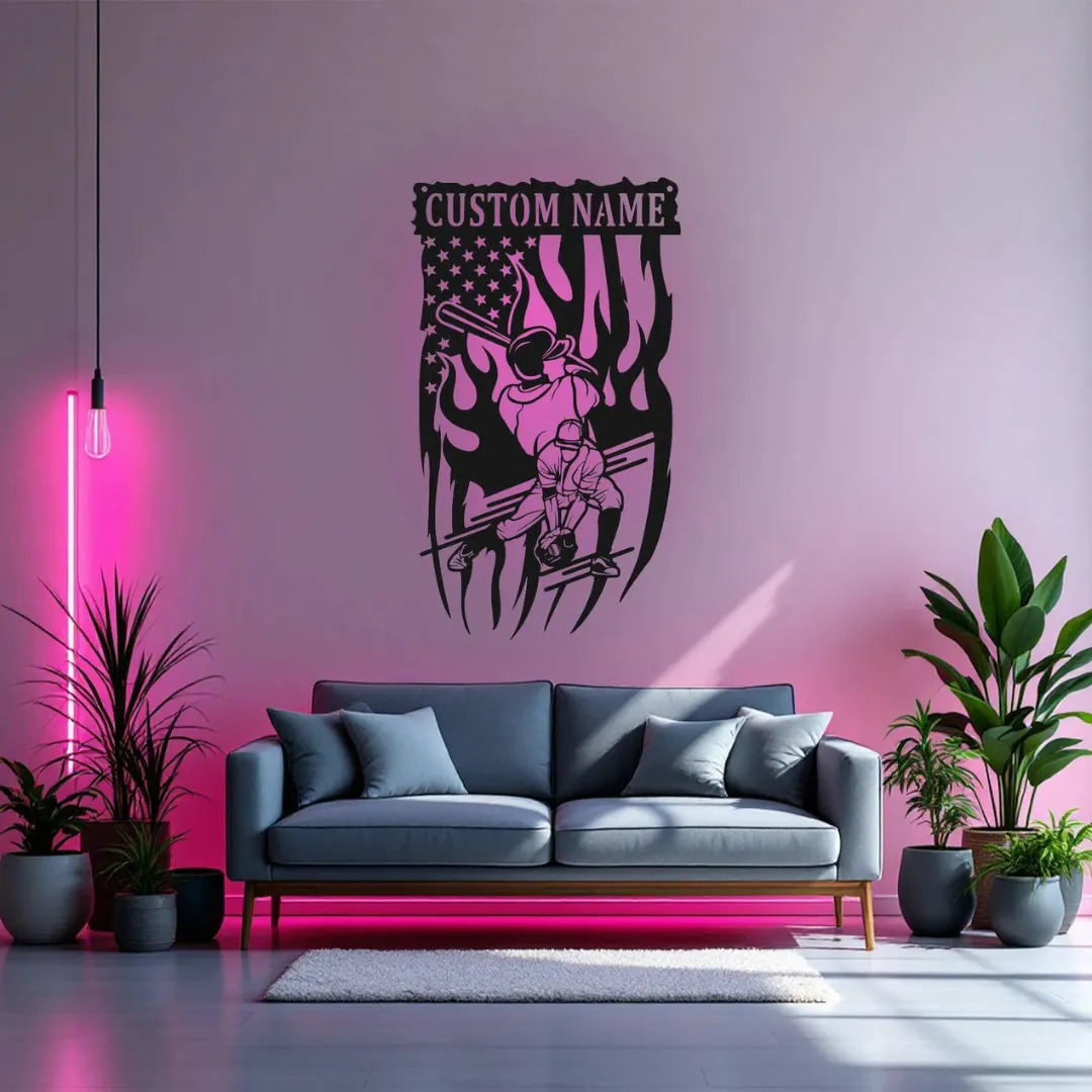 Custom name baseball player patriotic metal wall art