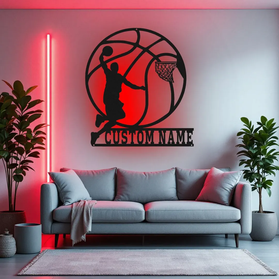 LED basketball dunk wall sign with custom name