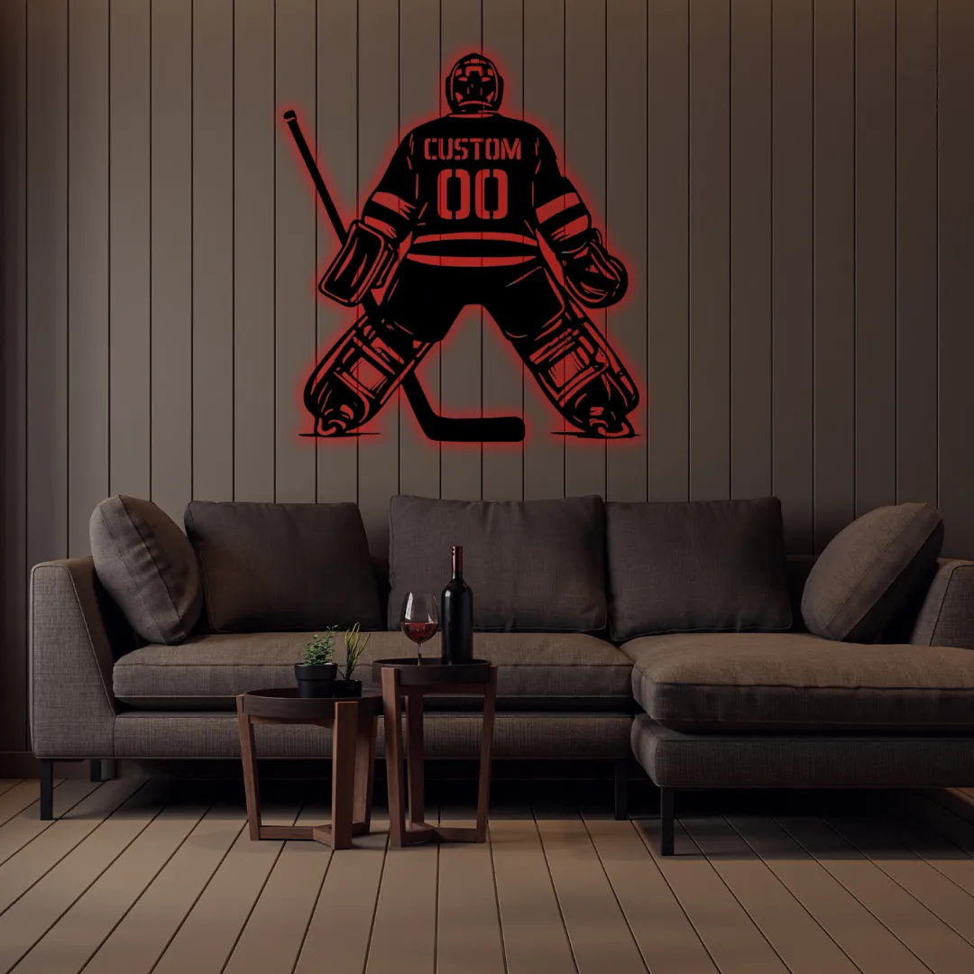 Goalie inspired hockey metal wall art for sports rooms