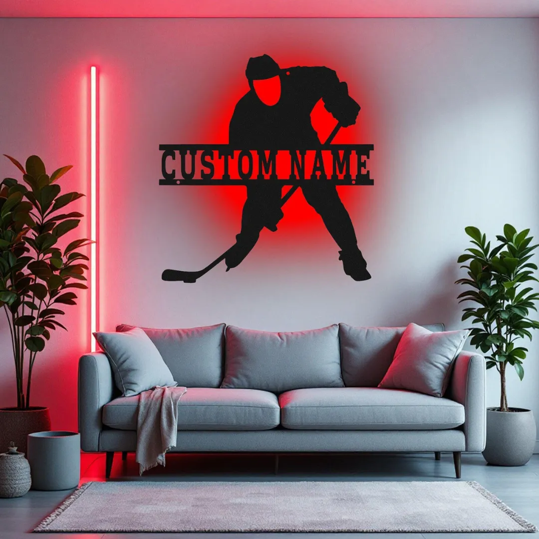 Laser cut hockey player wall art with name plate