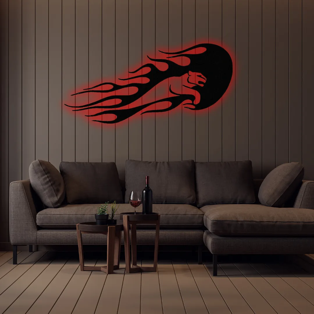 Fierce panther and flames metal wall hanging.