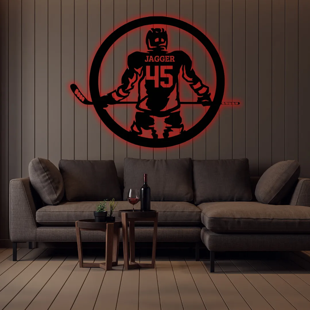 Laser cut hockey jersey number wall décor LED and non-LED