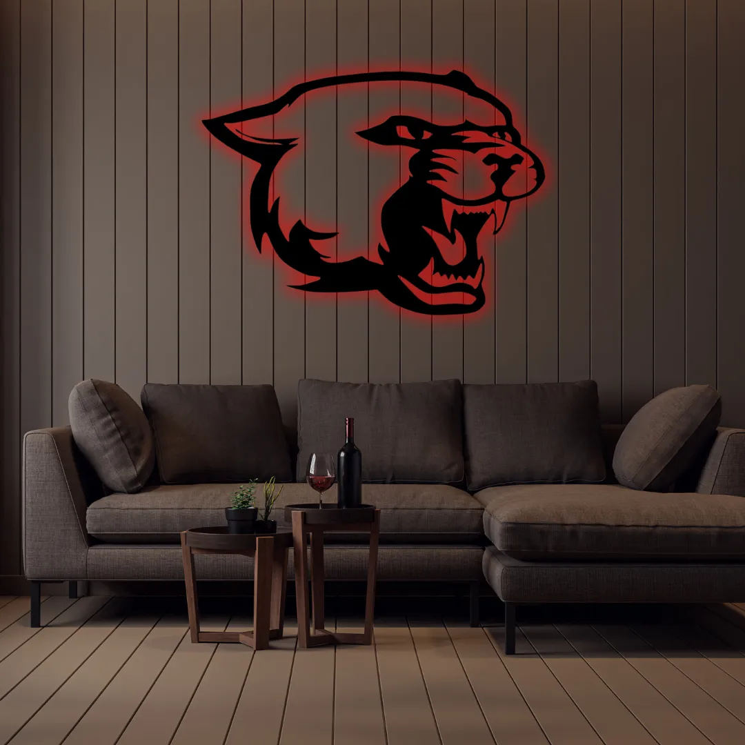 Bold animal-inspired metal wall hanging with fierce design.
