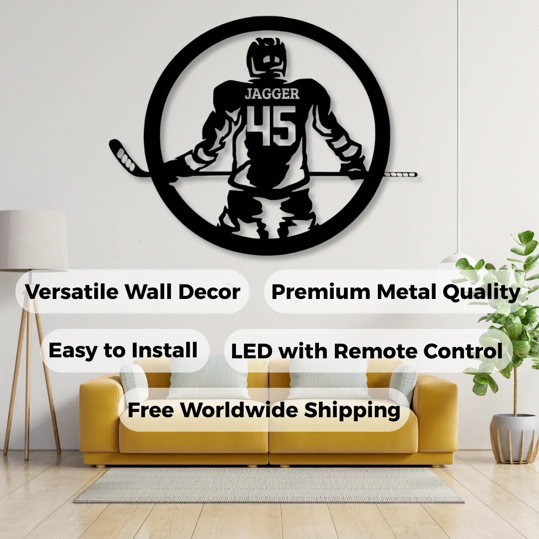 Personalized hockey player back silhouette in circle frame