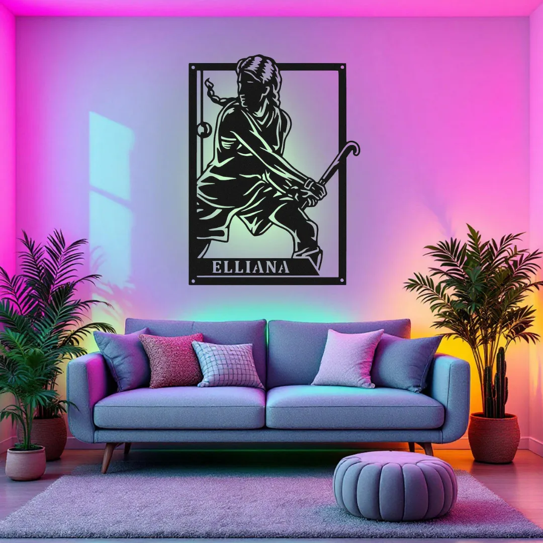 White Field Hockey Silhouette Custom field hockey wall hanging with player in action