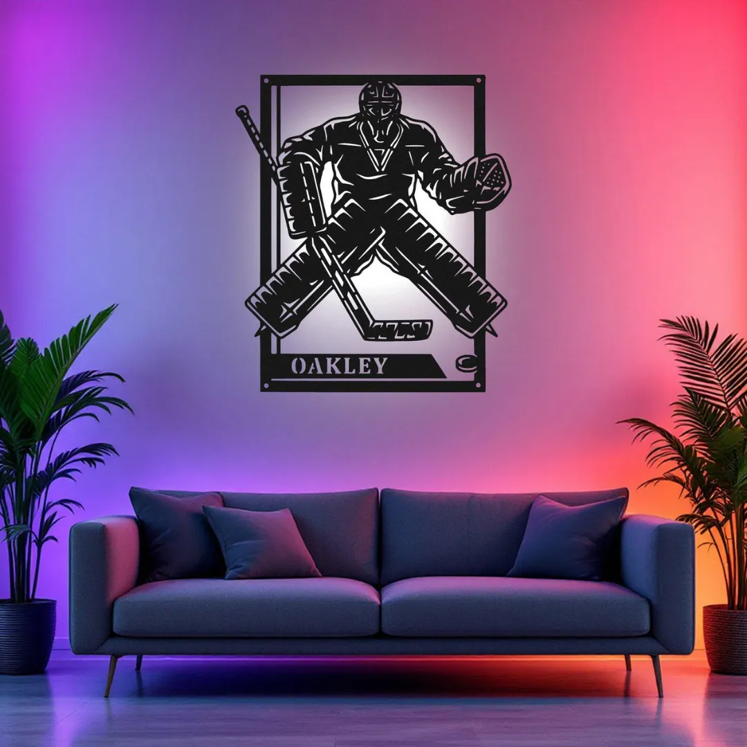 Custom hockey goalie wall art with name at bottom