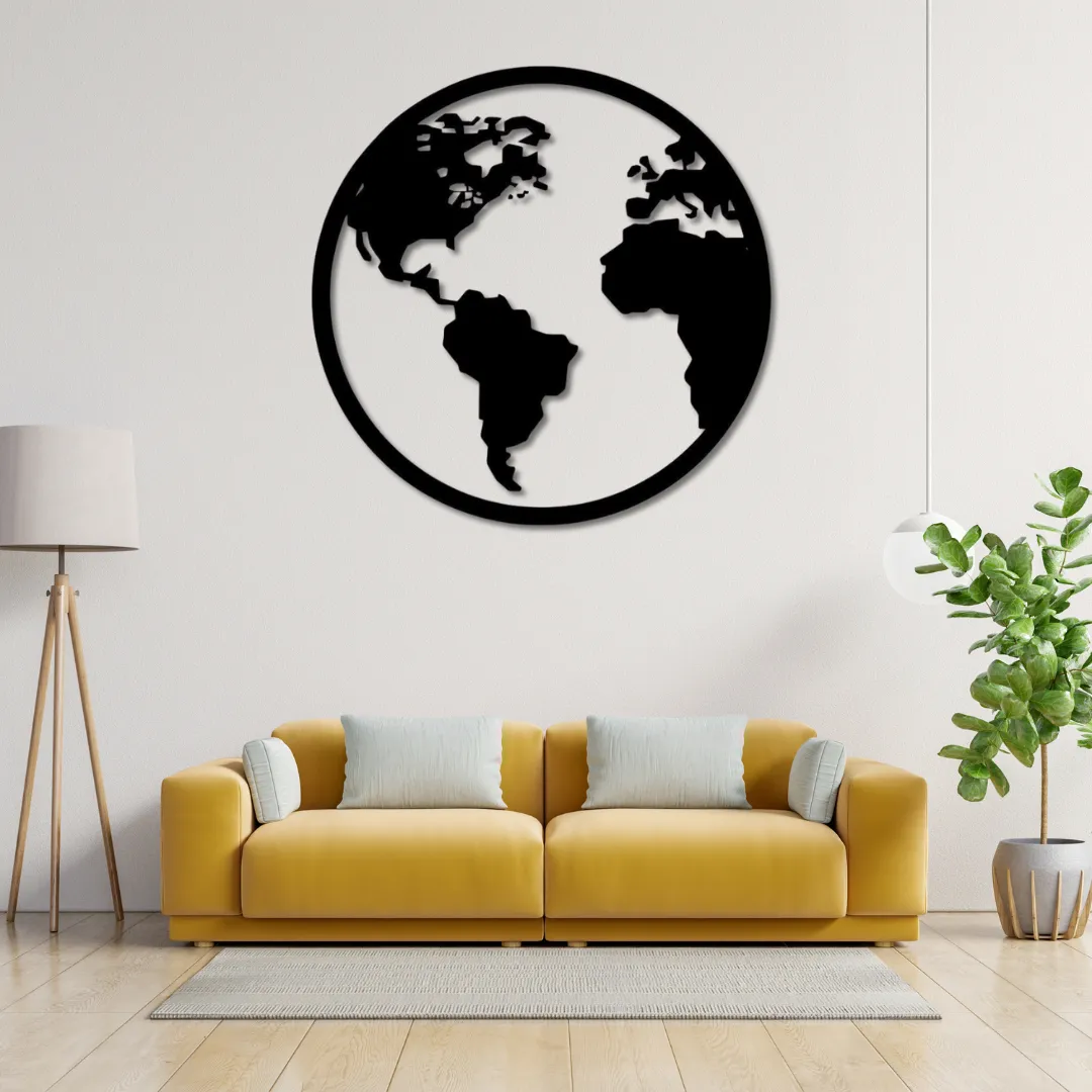 World Map Silhouette World map globe metal wall art