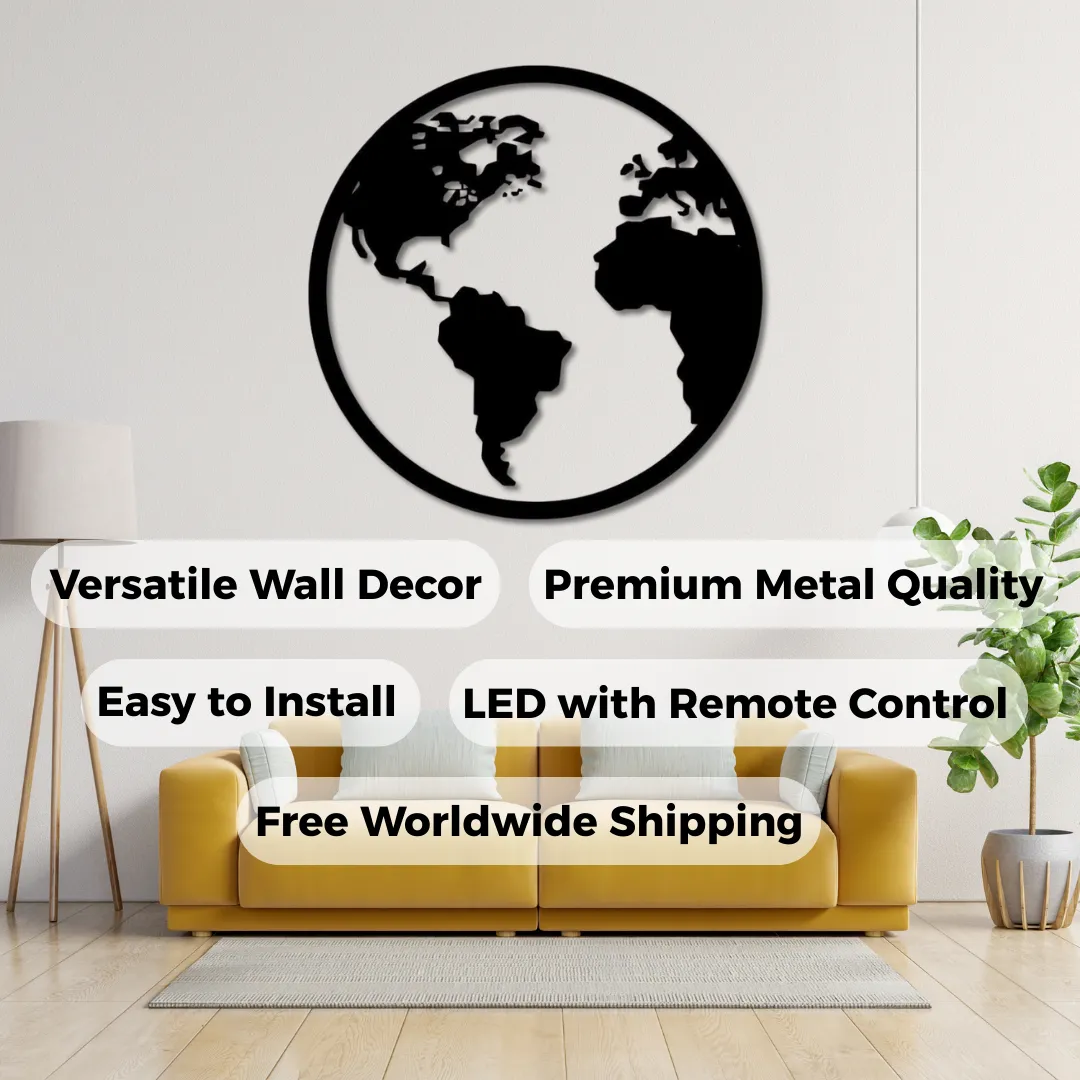 World Map Silhouettes Modern world map wall décor black metal