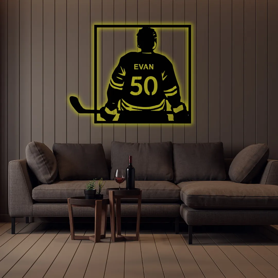 CNC Laser cut hockey player silhouette metal wall hanging