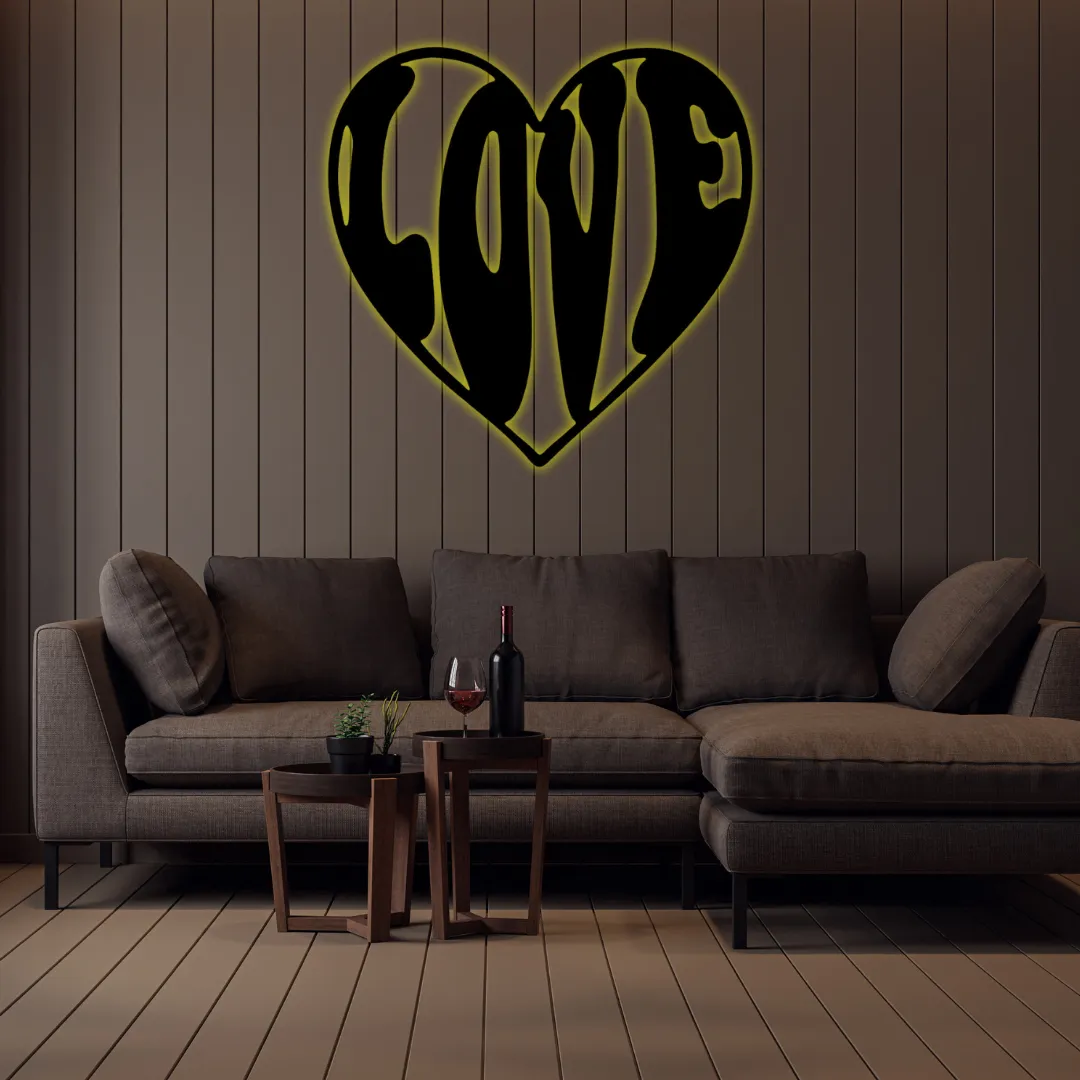 Yellow LOVE Heart Silhouette Modern black metal LOVE heart wall décor