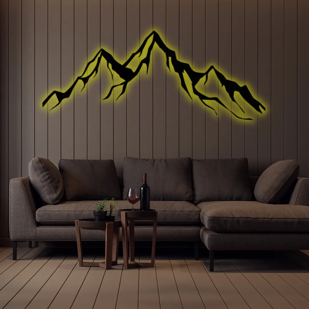 Yellow Mountain Silhouette Adventure style mountain wall art metal