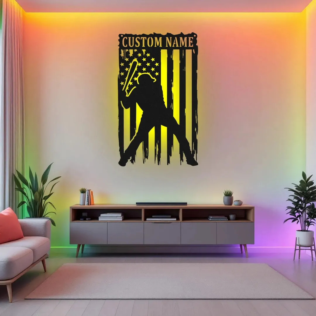 Baseball player silhouette patriotic custom wall decoration