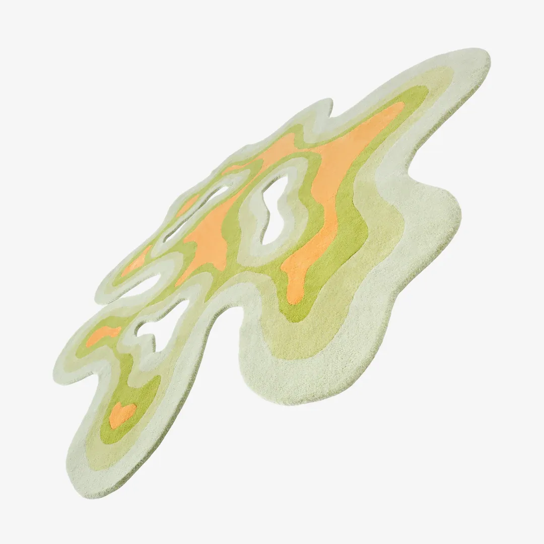 Modern Citrus Glow Rug with vibrant orange and pastel green organic contour design – hand-tufted wool rug