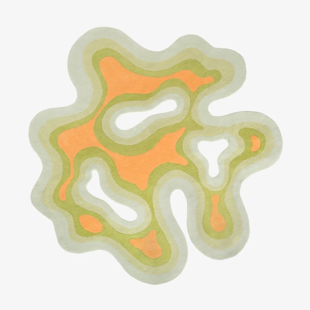 Citrus Glow Rug featuring layered waves in orange, green, and mint tones – handmade tufted rug by Sneagear