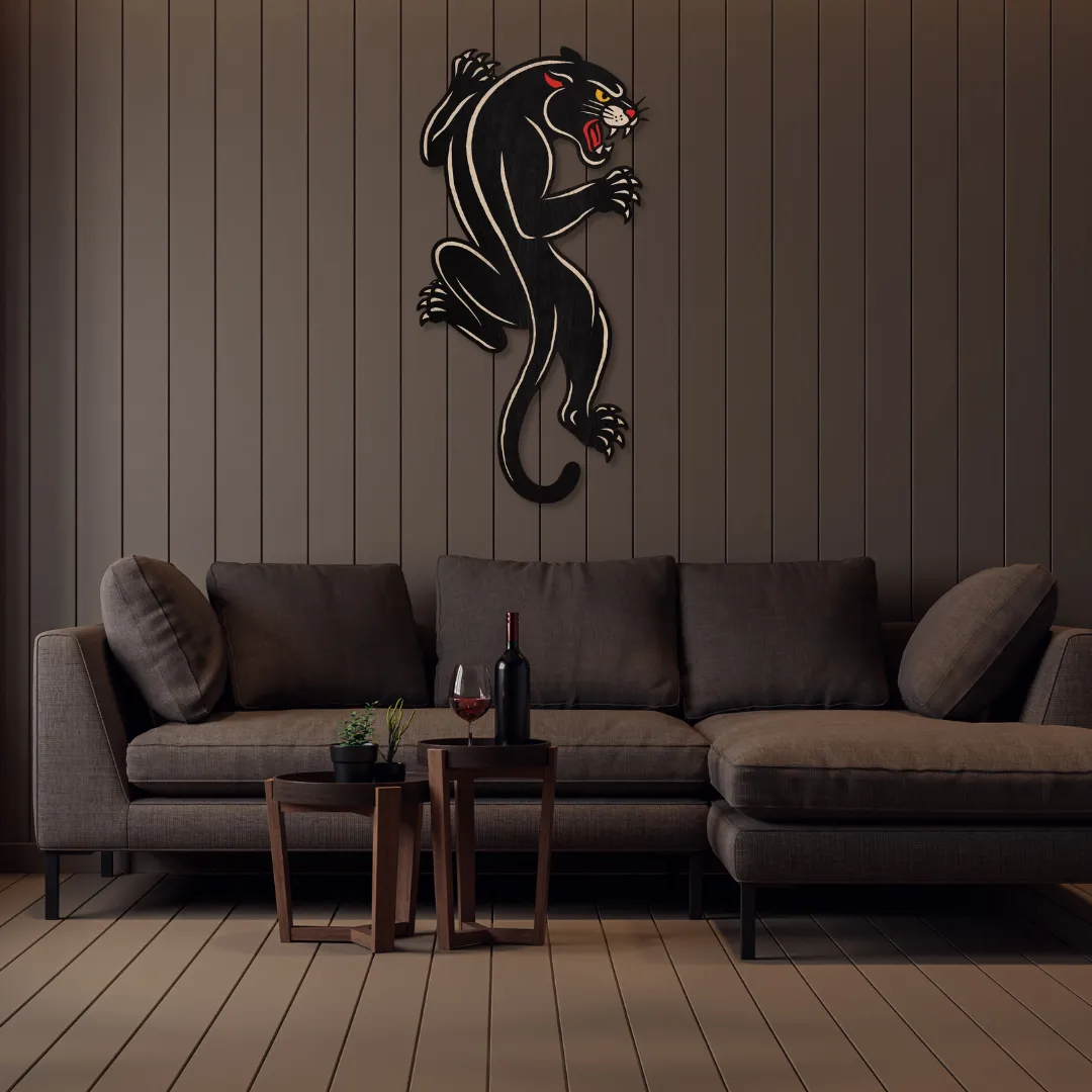 Decorative black panther metal wall art – handcrafted wall décor with realistic crawling pose for contemporary spaces.