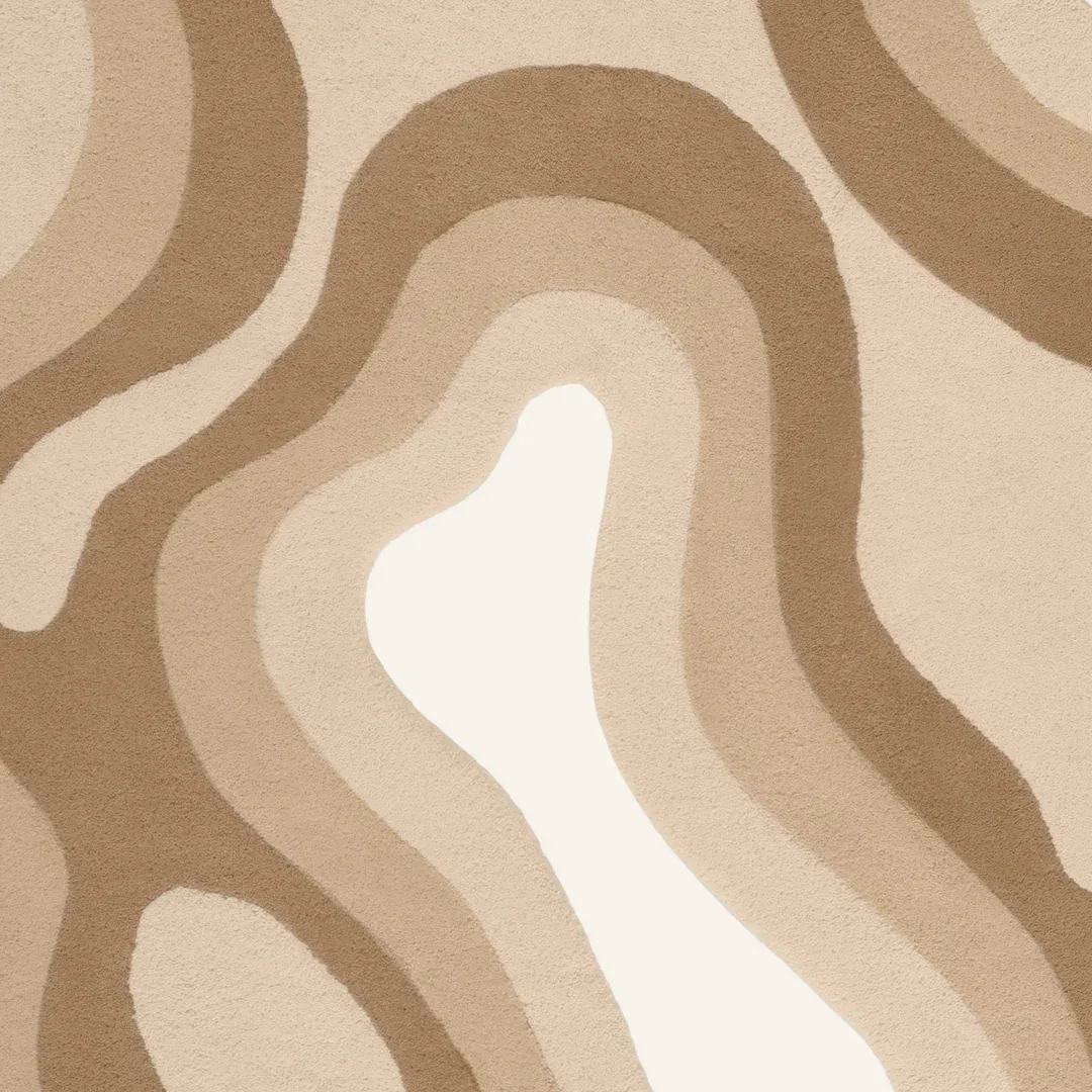 Beige and tan area rug showcasing fluid, wavy shapes – Dune Drift handmade designer rug