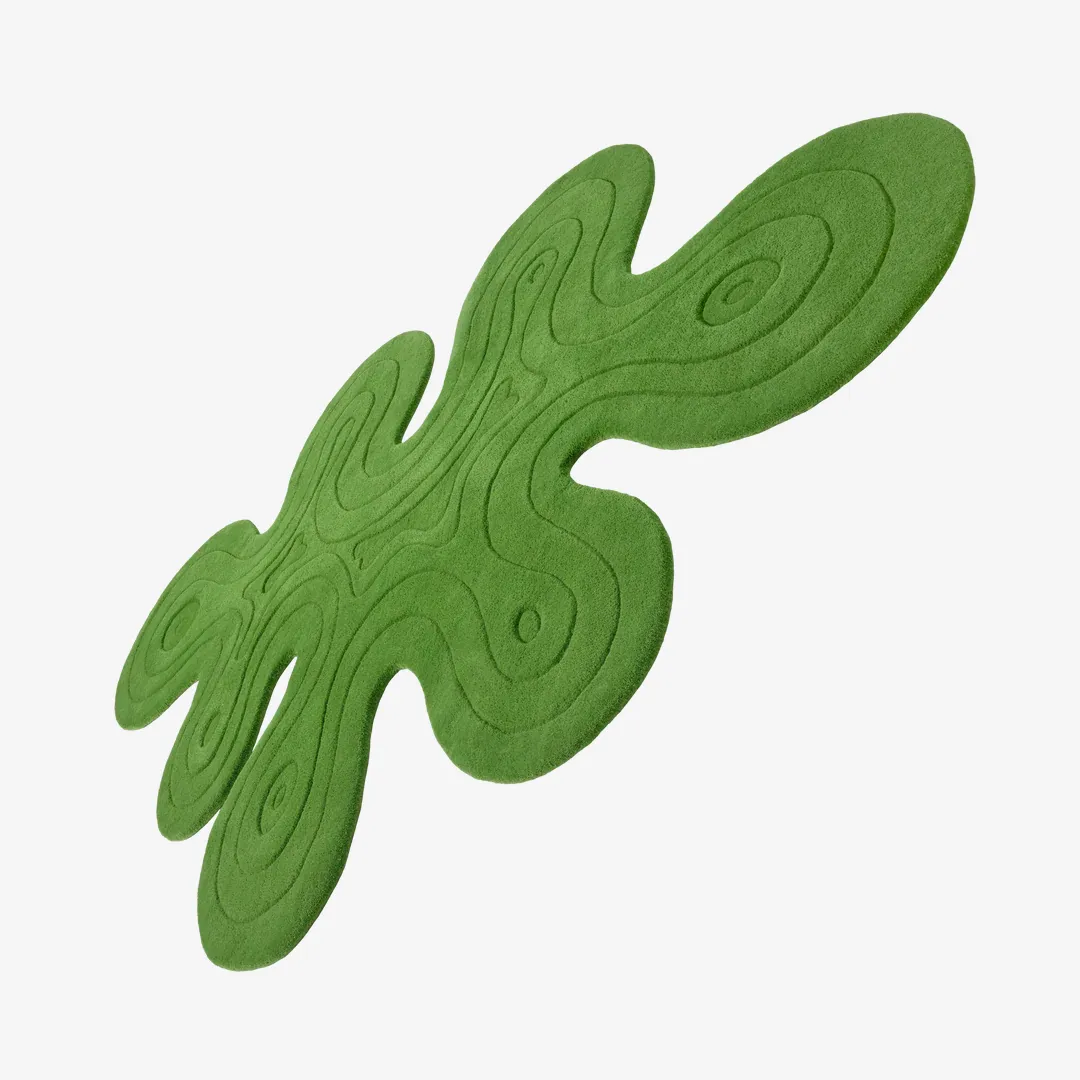 Green Bloom Irregular Rug Modern Green Bloom Rug with sculpted ripple texture and curved abstract design – hand-tufted wool rug