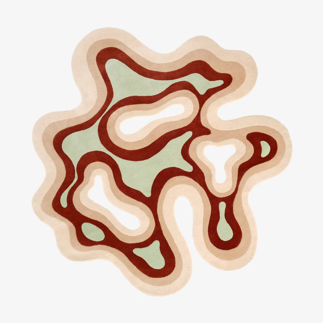 Grounded Glow Rug featuring organic earth-tone layers in beige, brown, and mint green – handmade tufted rug by Sneagear