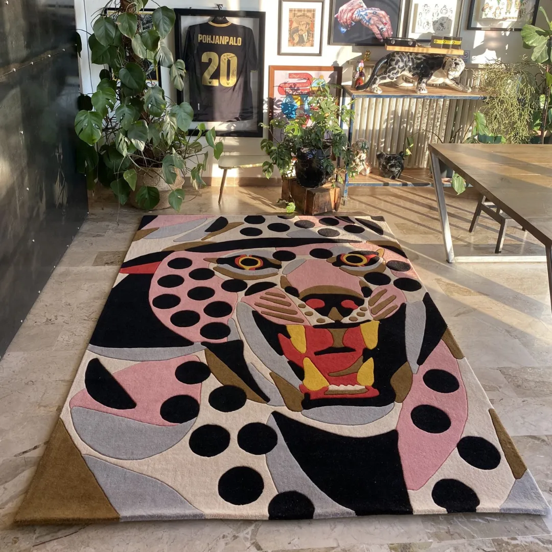 Luxury Kalyra Rug featuring Wild Jaguar Motif and Premium Wool Texture