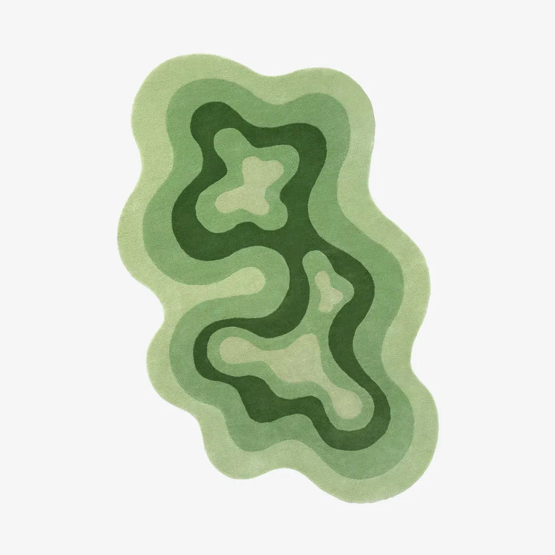 Meadow Wave Rug featuring layered green wave design inspired by nature – handmade tufted rug by Sneagear