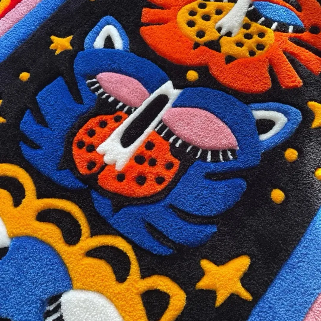 Colorful rug with abstract totem faces and star motifs – Totem Mirage handmade wool tufted rug