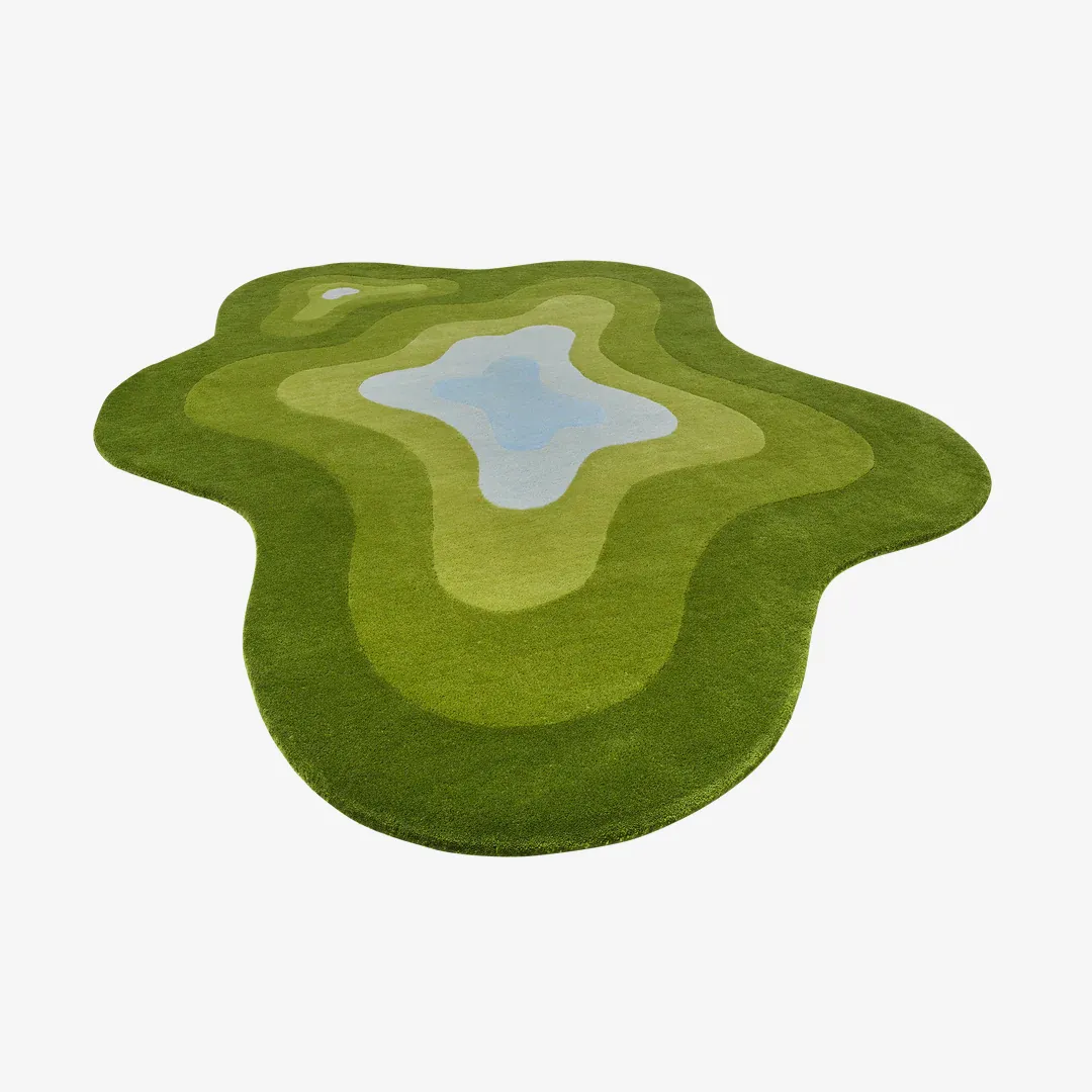 Modern Olive Pool Rug with abstract ripple pattern inspired by water and nature – hand-tufted wool rug