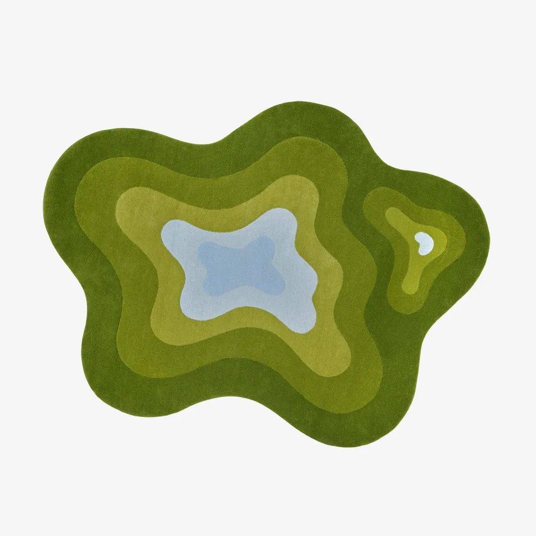 Olive Pool Rug featuring layered organic design in green and blue tones – handmade tufted rug by Sneagear