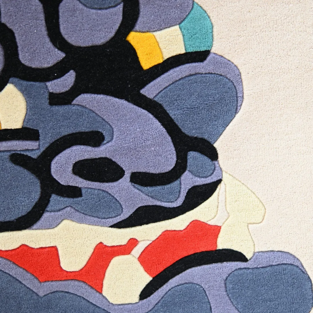 Luxury Onyra Rug Featuring Fierce Demon Mask Motif, Handcrafted from Premium Wool