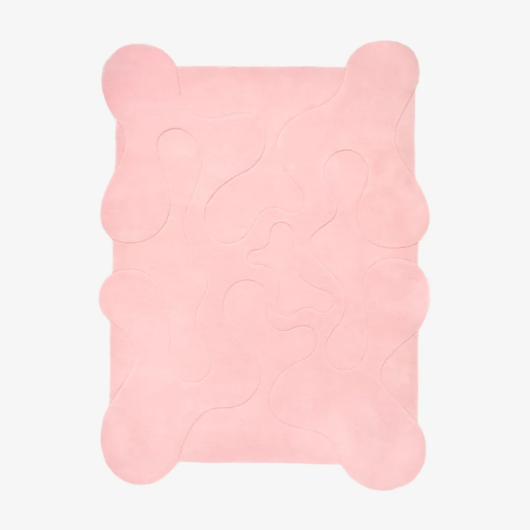 Rose Drift Rug featuring soft pink abstract design with organic curves – handmade tufted rug by Sneagear