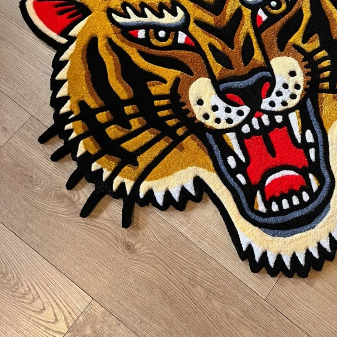 Vibrant tiger rug with bold lines and roaring expression – Spirit Roar handmade tufted rug