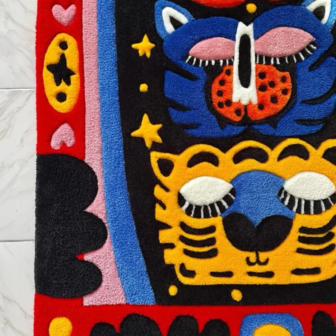 Hand-tufted Totem Mirage Rug showcasing modern tribal art with bright colors and totem-style layout