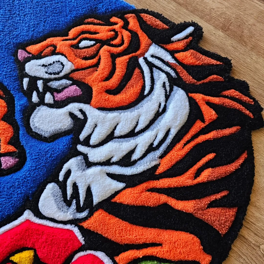 Twin Fury Rug showcasing fierce tiger artwork with detailed flower and vibrant colors