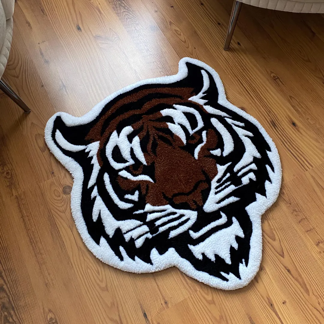 Wild Rug Unique animal face rug design – Wild Ember hand-tufted tiger head carpet
