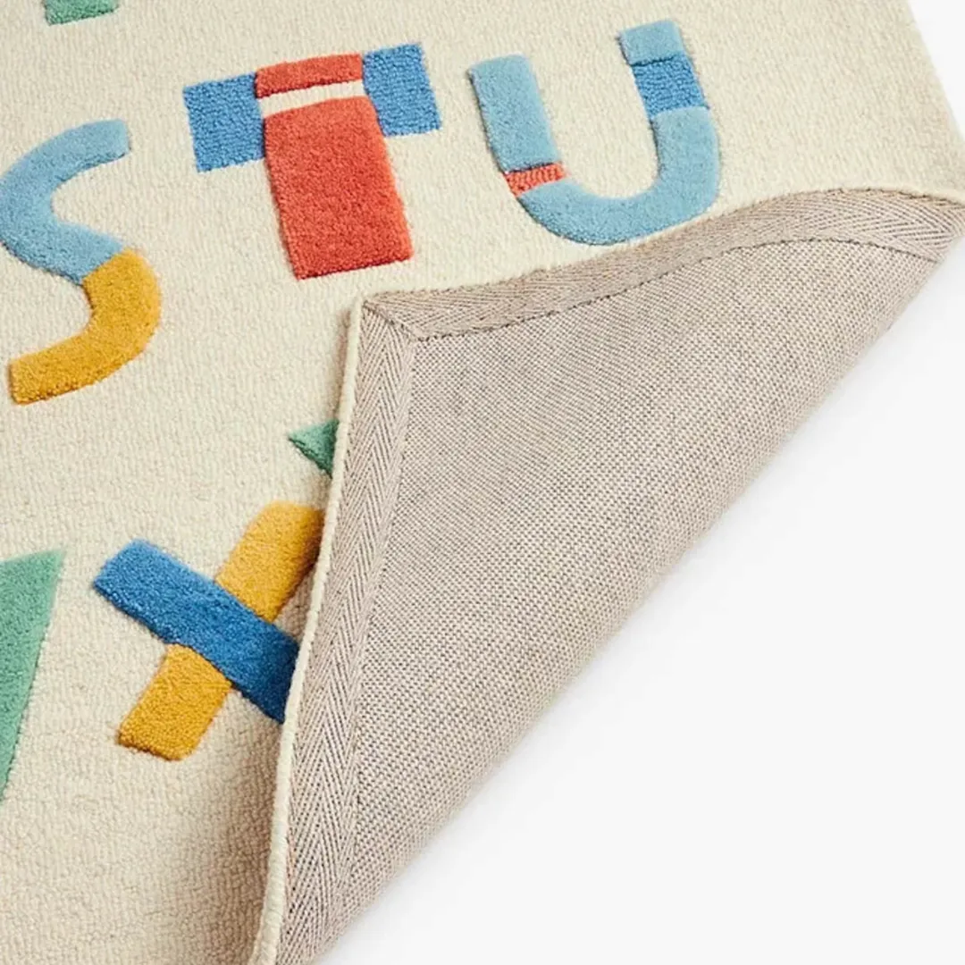 Educational alphabet rug with multicolor letters – Alphabet Hop wool area rug for kids